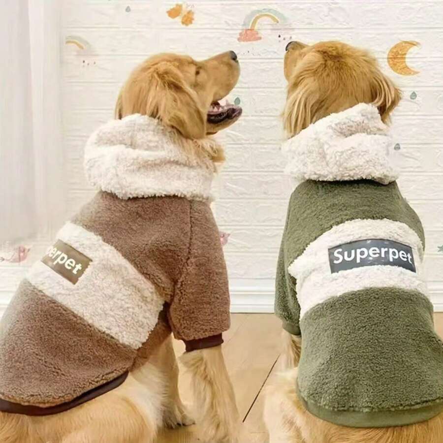 Chaqueta de forro polar cálida para perros grandes/extra grandes, sudadera con capucha para Golden Retriever, Labrador, Samoyedo, abrigo grueso para mascotas para otoño/invierno - Caqui - Ver 1