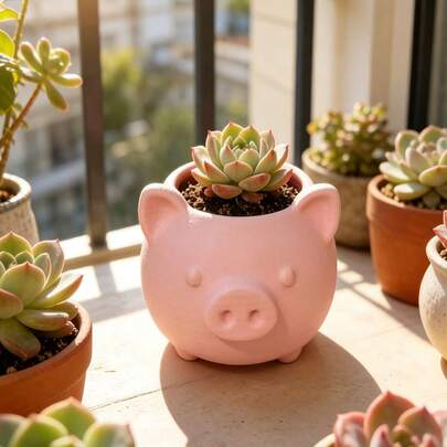 粉色小猪造型收纳盒，多功能桌面整理盒，可收纳钥匙、文具，创意多肉植物花盆，可爱动物花瓶，家居办公桌装饰，萌系小猪笔筒，送给爱猪人士的礼物
