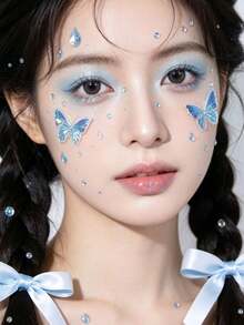 Transparent Water Drop Stickers / Aurora Butterfly Stickers, Perfect For Beautifying Face And Body, Suitable For Body Stickers, Face Stickers, Eyebrow Stickers; Music Festival, Party Makeup Accessories,Concert Look,Face Gems - Multicolor - View 4