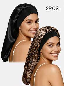 2 chiếc mũ ngủ dài bằng satin in họa tiết dành cho nữ, thích hợp cho việc chăm sóc sắc đẹp và tóc hàng ngày. - Nhiều màu - Xem 25