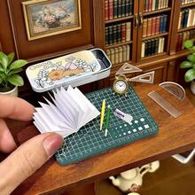 1:12 娃娃屋迷你水豚文具套装，可爱桌面装饰摄影道具，DIY手工场景，包含树脂切割垫、铅笔、尺子、橡皮、书本、闹钟 - 均碼 - 查看 5