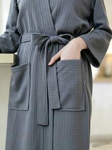 1 Áo choàng tắm nữ, chất liệu nhẹ, kiểu dáng rộng rãi, phù hợp cho khách sạn, spa, mùa xuân và mùa thu, thiết kế unisex. - Xám - Xem 7