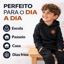 Boys' Thick Fleece Tracksuit Set (Ages 1-10) | Basic Fleece Jacket And Pants - 1 Black Set - View 3