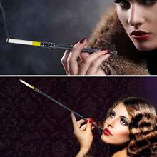 Women's Vintage Party Costume Retractable Cigarette Holder, Rhinestone Style Party Accessory Cigarette Holder Pipe, Portable Retractable Cigarette Holder For Thick Cigarettes - Black - View 2