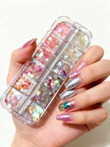 Nuevos lentejuelas mixtas, lentejuelas holográficas para decoración de uñas DIY, maquillaje, ropa, sombreros, luna y estrellas, lentejuelas brillantes y soñadoras para uñas - Multicolor - Ver 9