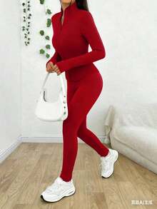New Women's Slim-Fit All-In-One Set In Solid Color, Suitable Commuting, Dating And Family Gatherings. - Red - View 6