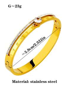 Pulsera de lujo con diseño de nicho, letra hueca con forma de ojo, de acero inoxidable con acentos de diamante romano en el borde estrecho, regalo para amante o madre - Combinación romana - Ver 5