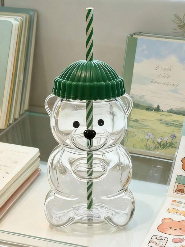 4 pièces/2 pièces, 15 cm * 9 cm/5,9 po * 3,54 po, Tasse à paille en forme d'ours mignon, Tasse à paille en forme d'ours en peluche, Tasse d'ours avec couvercle, Convient pour un usage quotidien et extérieur, Peut contenir du jus, des boissons froides, du lait, du café