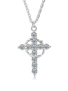 XUJIA 1Pc Of 925 Sterling Silver Cross Pendant Necklace 3mm*11pcs Round Moissanite Necklace Wedding & Baptism Anniversary Religious Jewelry Gifts - PMO-301 - View 13