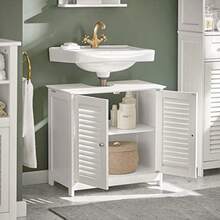 SoBuy Gabinete para Baño Mueble para Baño Organizador Armario Baño con Estantes Ajustables Muebles para Lavabo con Puerta Anti-Moho FRG237-W - Blanco Drenaje de Pared - Ver 3