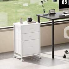 Maihail - Archivador móvil de 3 cajones con ruedas de tela vertical se adapta a tamaño A4 o carta para oficina en casa color - Blanco - Ver 3