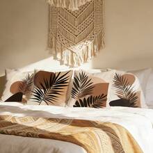 4 vỏ gối in họa tiết lá cây phong cách Boho đơn giản [Không kèm ruột gối], kích thước 17.7*17.7in (45*45cm)/19.69*19.69in (50*50cm)/15.75*15.75in (40*40cm), [In một mặt] Vỏ gối trang trí bằng polyester phong cách đồng quê, thích hợp cho ghế sofa, phòng khách, phòng ngủ, xe hơi, văn phòng, khách sạn, Airbnb, món quà hoàn hảo cho gia đình và bạn bè, phù hợp mọi mùa - Loại D - Xem 11