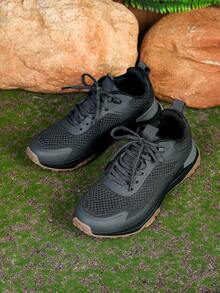 1 Pair Contrast Color Sports Fabric Lace-Up Buckle Men's Hiking Shoes, Outdoor Sports Shoes For All Seasons - Dark Grey - View 5