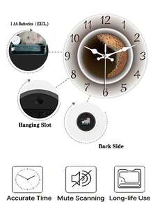 1pc Whimsical Coffee Cup Silent Wooden Wall Clock - Decorative Kitchen Wall Art, Cafe-Inspired Hanging Watch For Bedroom, Living Room, School, Birthday Party Decoration - Unique Gift Idea For Coffee Lovers - Multicolor - View 5