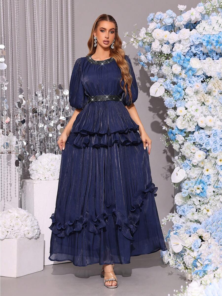 Modphy 奢华女士水钻吊带修身连衣裙，优雅适合婚礼、生日派对、正式场合和盛大晚宴，可作派对礼服、婚礼宾客礼服、春季正式礼服。 - 寶藍色 - 查看 1