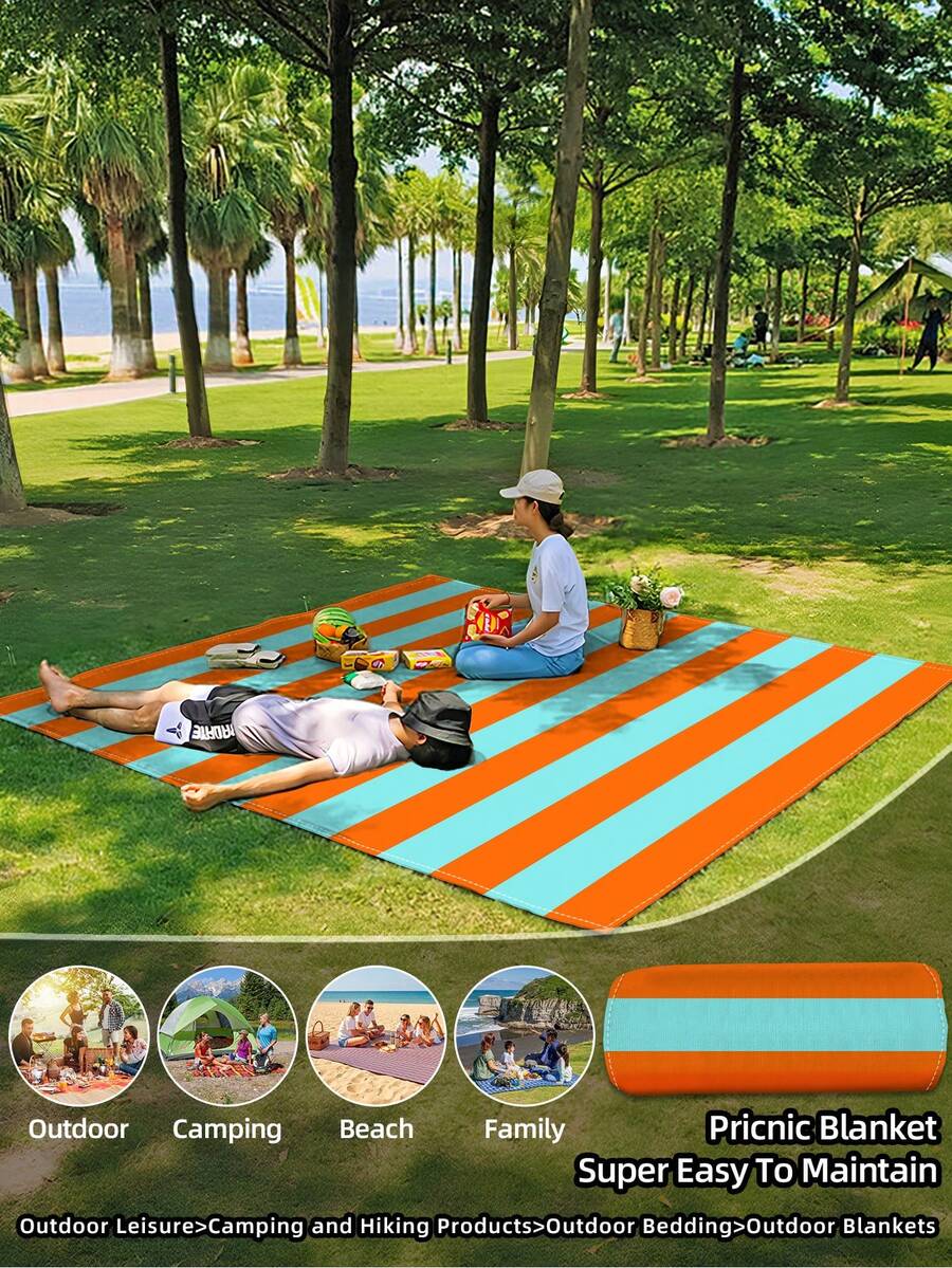 1pc New Waterproof Anti-Sand Digital Printed Beach/Picnic Mat, Fashionable & Fresh Pattern, Suitable For Outdoor Camping And Picnics - Multicolor - View 1