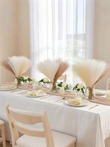 40/30/20/10pcs Artificial Pampas Grass, 54cm (21.27 Inches) Tall. Fluffy Silk-Like Artificial Pampas Grass Bouquet. They Are Bohemian Style Decor. Suitable For Valentine's Day Decor, Bouquet Accessories, Home, Living Room, Kitchen, Wedding, Vase, Bedroom, Room, Garden, Spring Decor And Back To School Season. - Rice Coffee Brown - View 4