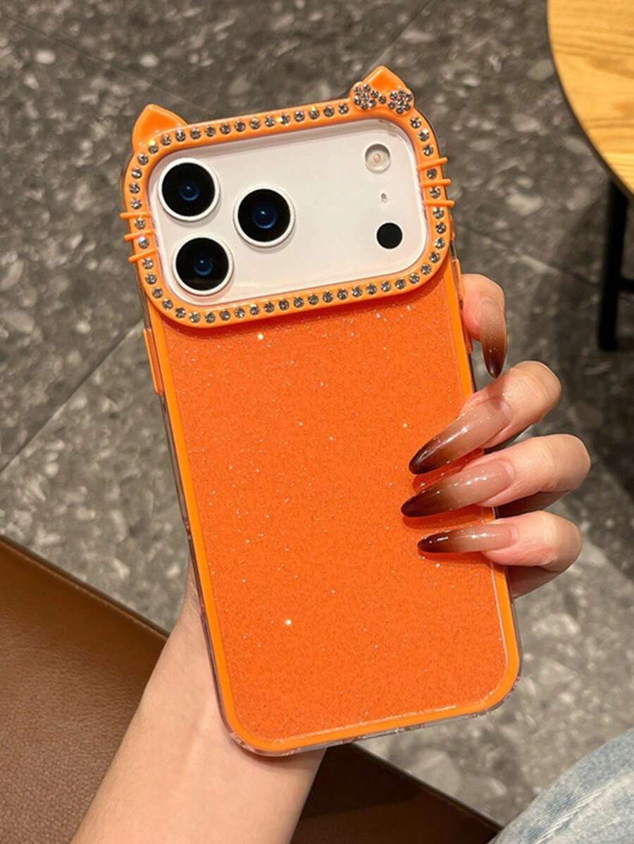 1个三合一闪亮猫耳水钻手机壳，适用于 11-17 Pro Max - 橘色 - 查看 1