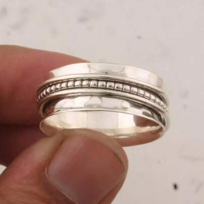 Pierścionek w stylu boho, vintage, młotkowany, szeroki, ręcznie robiona biżuteria miedziana, odpowiednia do noszenia na co dzień, idealny prezent dla kobiet