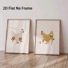 Plano 2D, Juego de 2 piezas, Impresión artística plana 2D, Juego de pósteres con estampado de pollitos, Decoración de pared de animales de granja, Arte de pared en lienzo sin marco, Decoración moderna para el hogar, Decoración de habitación, Adecuado para sala de estar, dormitorio, Oficina, Cuadros - Sin marco - Ver 2