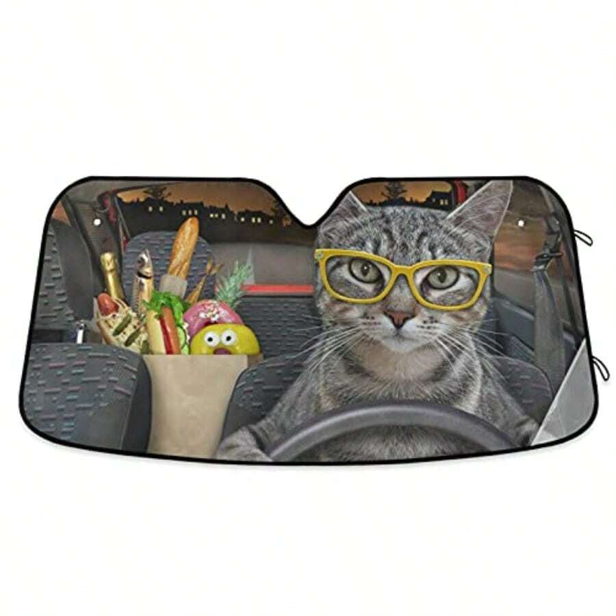 ZFunny Driver Cat Car Windshield Sunshade Reflective Blocks Sun Visor Protector Foldable Front Windshield Sun Shade For Car Truck SUV 55 X 27.6 Inch1 - Funny Driver Cat - View 1