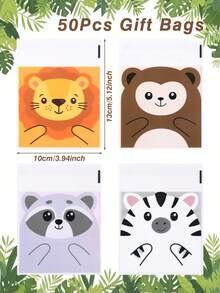 100pcs Jungle Animal Gift Bags, Self-Seal Bags, Birthday Party Favor Bags, Jungle Animal Party Treat Bags, Jungle Theme Party Favor Packaging, Baby Shower Candy Bags, Wild Party Supplies, Gender Reveal Decorations, Baking Cookie Bags, Jungle Animal Home Decor, Room Decorations, Jungle Animal Birthday Decorations, Jungle Animal Gifts, Birthday Presents, Party Favors - Jungle Animals - View 14