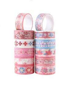12 Rolls/Box, Simple Fresh Floral Pattern Washi Tape Set, Different Floral Pattern Design Masking Tape, DIY Handicrafts Decorative Sticker Strips, Gift Wrapping, Scrapbooking, Diary, Photo Album And Other Decorative Tapes, Gifts For Friends - Sets - View 12