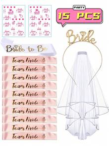 GCGIGUI 3pcs/13pcs Bride & Bachelorette Party Accessories Set, Including Ribbons, Veils, Headpieces For Bridal Shower, Rose Gold Wedding Bachelorette Party Decorations, Suitable For Bridal Shower And Bachelorette Party Games - White - View 17