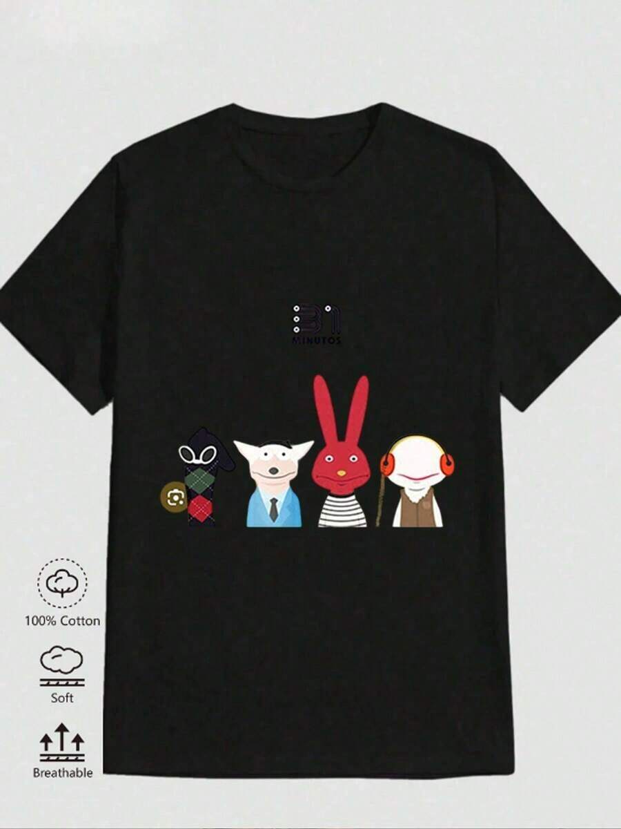 1 pza Camisas para Hombres Tienda Local Tema 31 Minutos Camiseta 180G Negro y Blanco Impreso Personajes Animados de Alta Calidad Cuello Redondo Ajuste Básico Holgado para Hombres y Mujeres Transpirable Versátil Lavable en Máquina Cómodo Talla S ~ 3XL Diario Casual Deportivo Esencial Verano - Negro - Ver 1