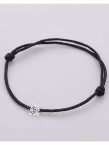 HuooNew 1pc Minimalist 925 Sterling Silver Four-Leaf Flower Red Rope Braided Adjustable Bracelet, Suitable For Daily Wear - Black - View 1