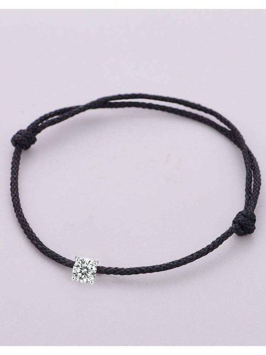 HuooNew 1pc Minimalist 925 Sterling Silver Four-Leaf Flower Red Rope Braided Adjustable Bracelet, Suitable For Daily Wear - Black - View 1