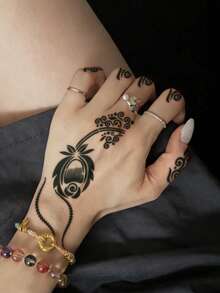 Hana Hand-Drawn Hollow Floral Tattoo Stencil - Sexy Floral Pattern, Suitable For Hands, DIY Painting, Ink, Reusable Mandala Design Template Stickers, Suitable For Women Body Party Makeup - Black - View 2