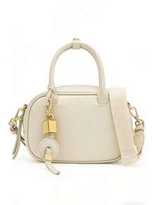 Mini Sewing Kit, Women's Vintage Wide Strap Crossbody Bag, Large Luxury Design Handbag, Solid Color Minimalist Shoulder Bag - Beige - View 3