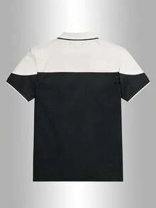 1pc Men's Summer Colorblock Patchwork Short Sleeve POLO Shirt With Embroidery, Suitable For Daily Casual, Golf, Business Commute - Black - View 4