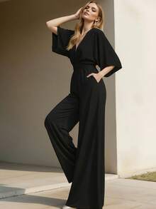 De Pierna Ancha Manga Bombacha Jumper De Moda Casual Para Dama - Negro - Ver 3