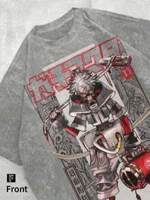 Graphic Cotton-Shirt Anime Print-ShirtWashed Cotton Men's-Shirt - Gachiakuta Ludo Battle Mode Retro Anime Comic-Washed Heavy Cotton Short-Sleeved, Graphic-Shirt, Anime Fan, Men's Clothing, Street Style Tops, Wear, Local Warehouse Y2K,Oversize Plus Size Men's S To 5XL,Summer Tee - Xám - Xem 5