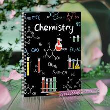 1 Fun Science-Themed Spiral Notebook Diary - Chemistry-Themed Stationery For Office And Lab Use, Featuring Flasks, Test Tubes, Molecular Structures, And Equations,No Pen Included. - G - View 4