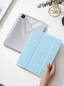 1件全透明壓克力殼三折平板保護殼 藍色波點彩繪設計 相容 iPad 10th/11th/10.2/10.5/Air4/Air5/10.9/Pro11/Air 11-In.(M2)-2024/Pro 11-In.(M4)-2024/Air 11-Inch (M3) 2025/(A16) 11 Inch 11th Generation 2025 Mini6/Mini7/Air1/Air2/9.7/Air 8(M4)2026(11-Inch) 機型 - 彩色 - 查看 5