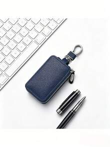 Una funda de cuero para llaves de coche con llavero, con un compartimento con cremallera para guardar las llaves. Compatible con controles remotos de automóviles. Diseño universal adecuado para la mayoría de los modelos de vehículos. Apto para hombres y mujeres. Accesorio de almacenamiento de llaves resistente a los arañazos. - Multicolor - Ver 9