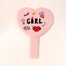1pc Heart-Shaped Handle Makeup Mirror, Black/Pink Love Handheld Mirror, High Definition Transparent Makeup Mirror With Lash And Lip Print, Portable Makeup Mirror With Handle, Minimalist Design, Essential For Makeup, Travel, Gift For Women And Girls - Multicolor - View 10