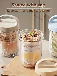 1 chiếc hộp đa năng 430ml, phù hợp để lưu trữ, có thể dùng làm cốc nước và cốc sữa, cốc yến qua đêm di động mới hoàn toàn, đi kèm nắp và thìa - Nhiều màu - Xem 5
