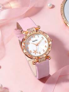1 Set Women's Elegant Premium Watch Gift Set, Includes Watch, Heart Bracelet, Bow Coin Purse, Suitable For Daily Wear, Birthday Gift, Holiday Matching, Valentine's Day Gift - Pink - View 6