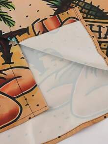 Hawaiian Sunset And Tropical Island Pattern Symbolizing Carefree Beach Life With Guitar Palm Trees And Pineapple Aloha Spirit 3D Printed Men's Shirt - White - View 4
