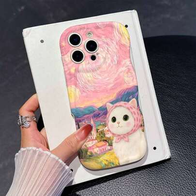 1 chiếc ốp lưng điện thoại bằng chất liệu TPU dễ thương, họa tiết mèo trắng xoáy hồng, bề mặt gợn sóng kem, dày dặn, chống rơi vỡ, lỗ khoét chính xác bảo vệ ống kính, phù hợp cho cả nam và nữ, lựa chọn lý tưởng cho những người yêu thích thời trang, ốp lưng điện thoại tối giản và phong cách, tương thích với iPhone/Galaxy/Transsion.