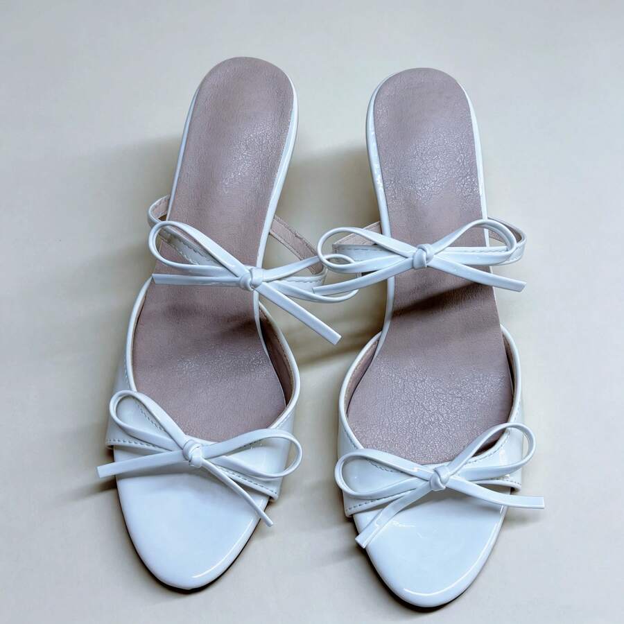 Women's Fashion Round Toe Open Toe Elegant Bow Decor Slip-On Stiletto High Heel Sandals, Available In Nude, Black, Beige And More Colors,Spring Summer Outfits - Beige - View 1
