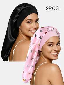 2 chiếc mũ ngủ dài bằng satin in họa tiết dành cho nữ, thích hợp cho việc chăm sóc sắc đẹp và tóc hàng ngày. - Nhiều màu - Xem 22