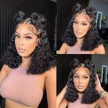 18 Inch Deep Wave Bob Wig Human Hair 200% Density 13x4 HD Lace Closure Wigs Human Hair Bob Wigs For  Women 13x6 Transparent Lace Curly Wig 1B Color - SNatural - 查看 7