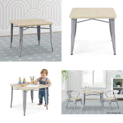 Delta Mesa Infantil Bistro para Manualidades Snacks Homeschooling Tareas y Más - Color: Metal Gris/Abedul Natural