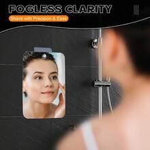 1pc Acrylic Bathroom Mirror With Hook, Anti-Fog Polished Finish, Wall Mount Holder, Plastic Frame, Fog-Free For Men's Shaving, Use Before Removing Protective Film - Silver - View 8