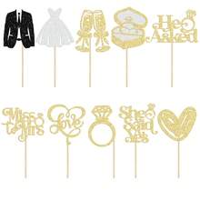 10pcs Paper Cupcake Toppers "She Said Yes" Glitter Diamond Ring "I Do" Cupcake Picks, Bridal Shower, Wedding, Bachelorette Party Cake Decorations - View 2